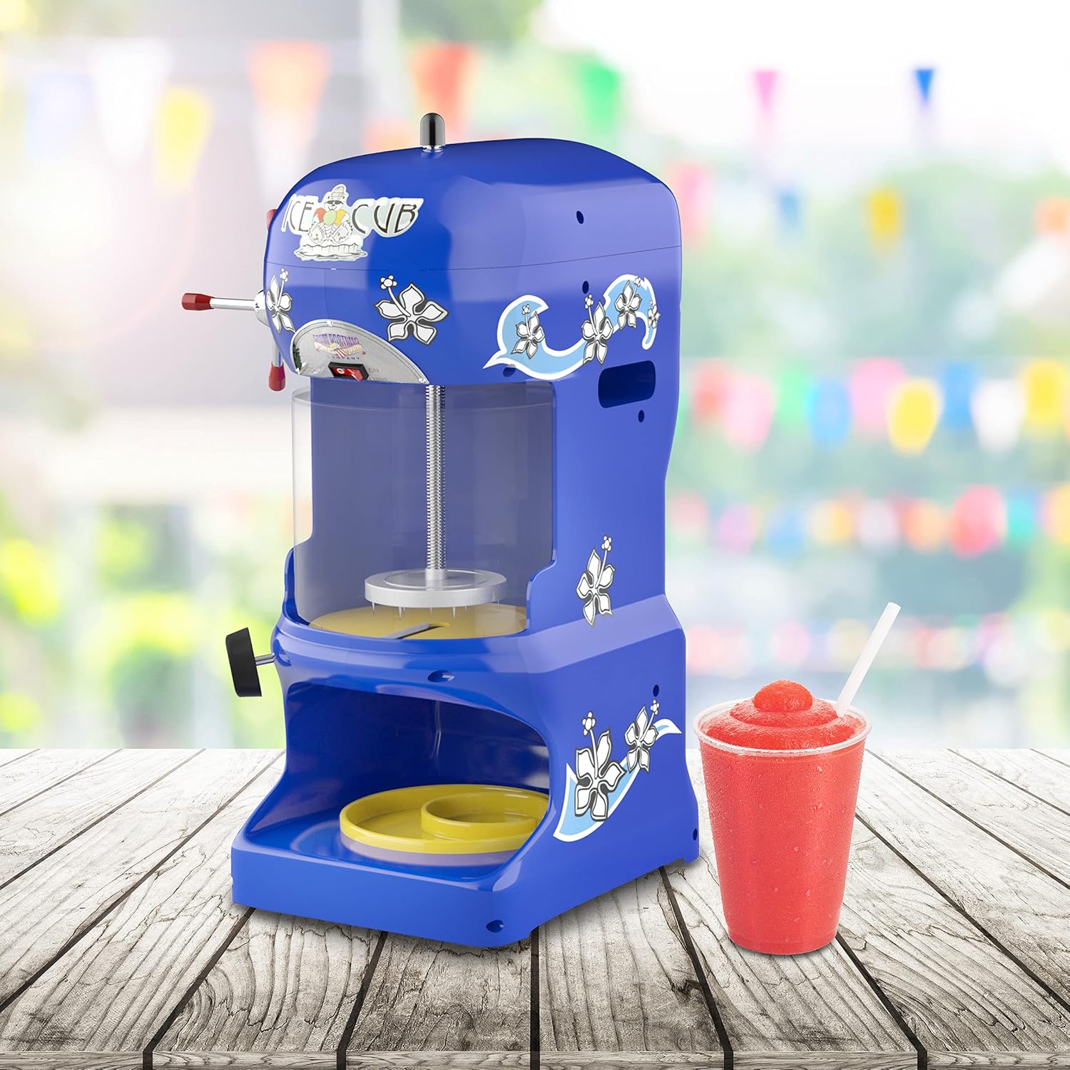 Ice Cub Shaved Ice Machine - Powerful Crushed Ice Maker and Snow Cone Machine for Parties, Concessions, or Events by Great Northern Popcorn (Blue)