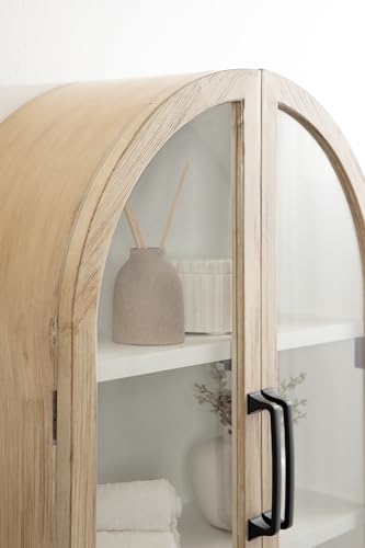 Kate and Laurel Arcott Modern Arch Wall Cabinet, 21 x 8 x 30, Natural Wood and White, Transitional Arched Cabinet for Use as Over-The-Toilet Storage or Living Room Storage Cabinet
