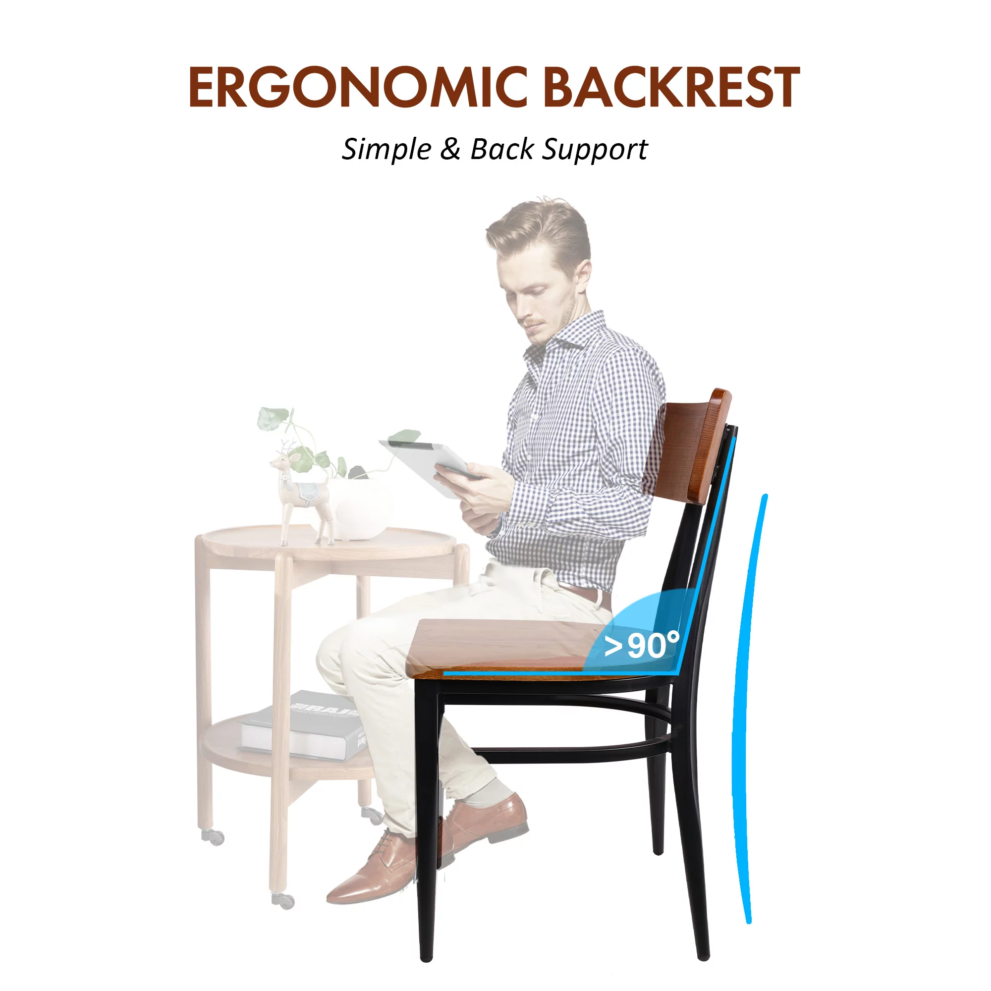 Mid Century Modern Dining Chairs Set of 2, Hollow Back & Solid Wood Seat, Simple Chair for Dining Room, Kitchen, Living Room, Bistro, Walnut Wooden