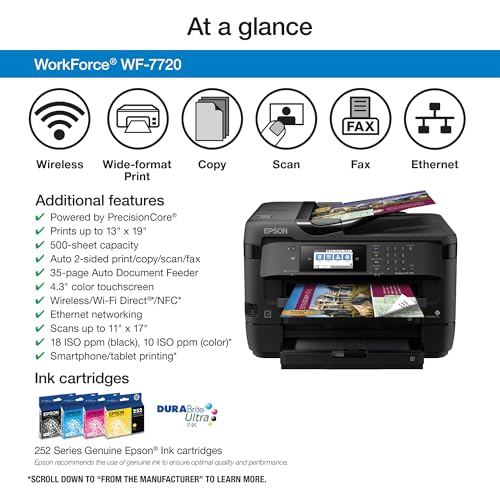 Epson WorkForce WF-7720 Wireless Wide-format Color Inkjet Printer with Copy, Scan, Fax, Wi-Fi Direct and Ethernet, Amazon Dash Replenishment Ready