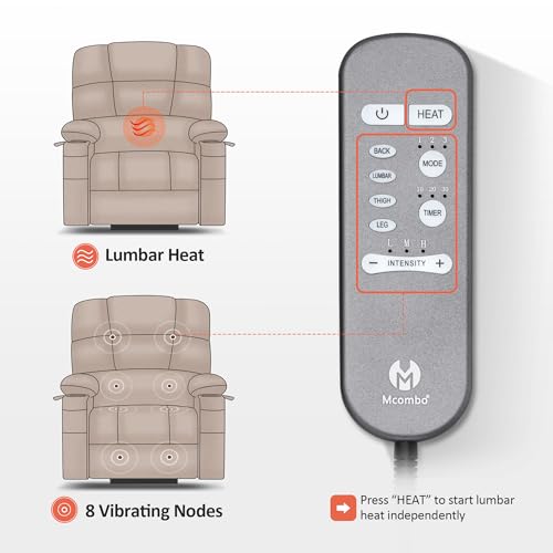 MCombo Large Dual Motor Power Lift Recliner Chair for Elderly, Massage and Heat, Lay Flat, Zero Gravity, Home Button, USB Port, Fabric 7680 (Large, Beige)