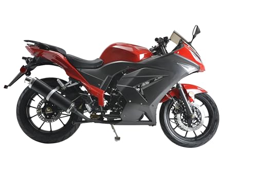 HHH 125cc Motorcycle with Manual Transmission Street Gas Bike for Adult Youth 125cc Scooter LED Lights and 17 inches Wheels (Red)