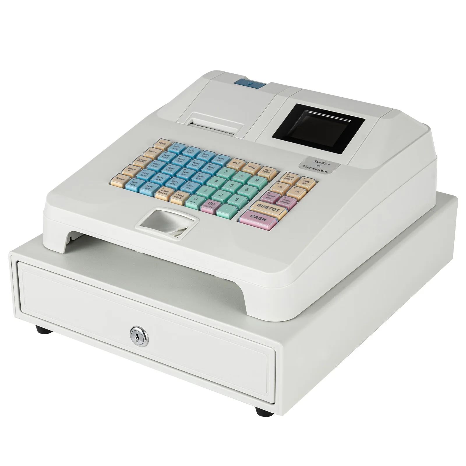 Aiqidi Electronic Cash Register POS Syetem 48 Keys 8 Digital LCD Display Casher with Flat Keyboard and Drawer Box for Retail Restaurant Shop 110V