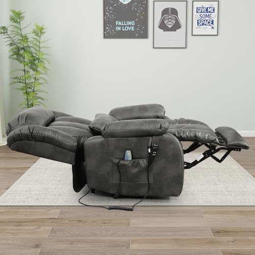Dual Motor Power Lift Chair Lay Flat Recliner with Massage and Heat,Lift Recliner Chairs for Elderly w/Waist Pillow,USB Ports & Remote Controls,Extended Footrest,Breathable Leather (Brown)