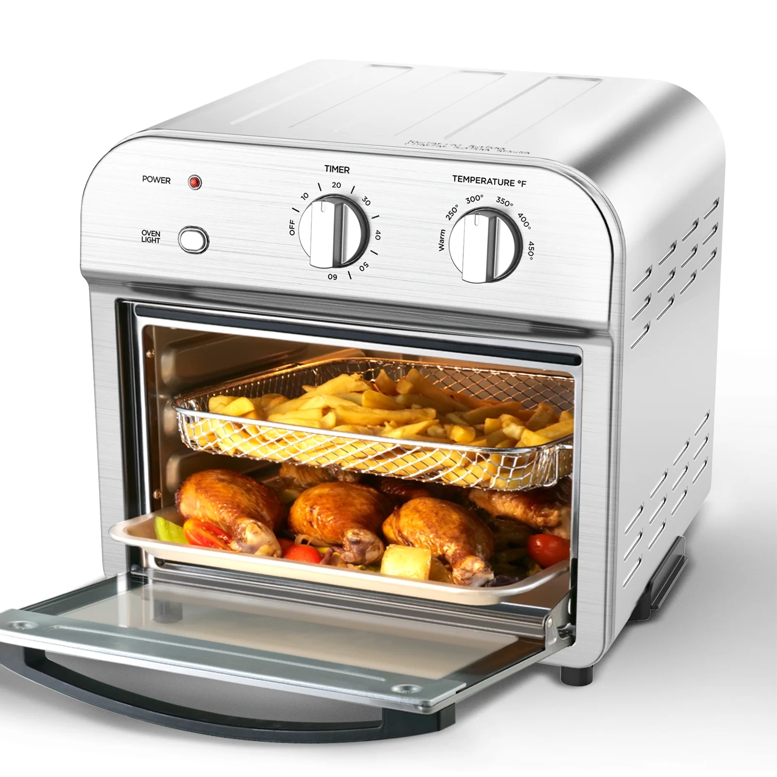 11Qt/1500W Air Fryer Oven, 10 Liter Air Fryer Toaster Oven Combo with Roast, Bake, Broil, Reheat, Fry Oil-Free, Accessories Included, Easy Clean, Stainless Steel