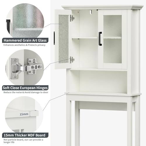 Over The Toilet Storage Cabinet, Over Toilet Bathroom Organizer with Glass Doors and Adjustable Shelf, Thicken Frame above Toilet Storage Cabinet Behind Toilet Bathroom Organizer, Espresso