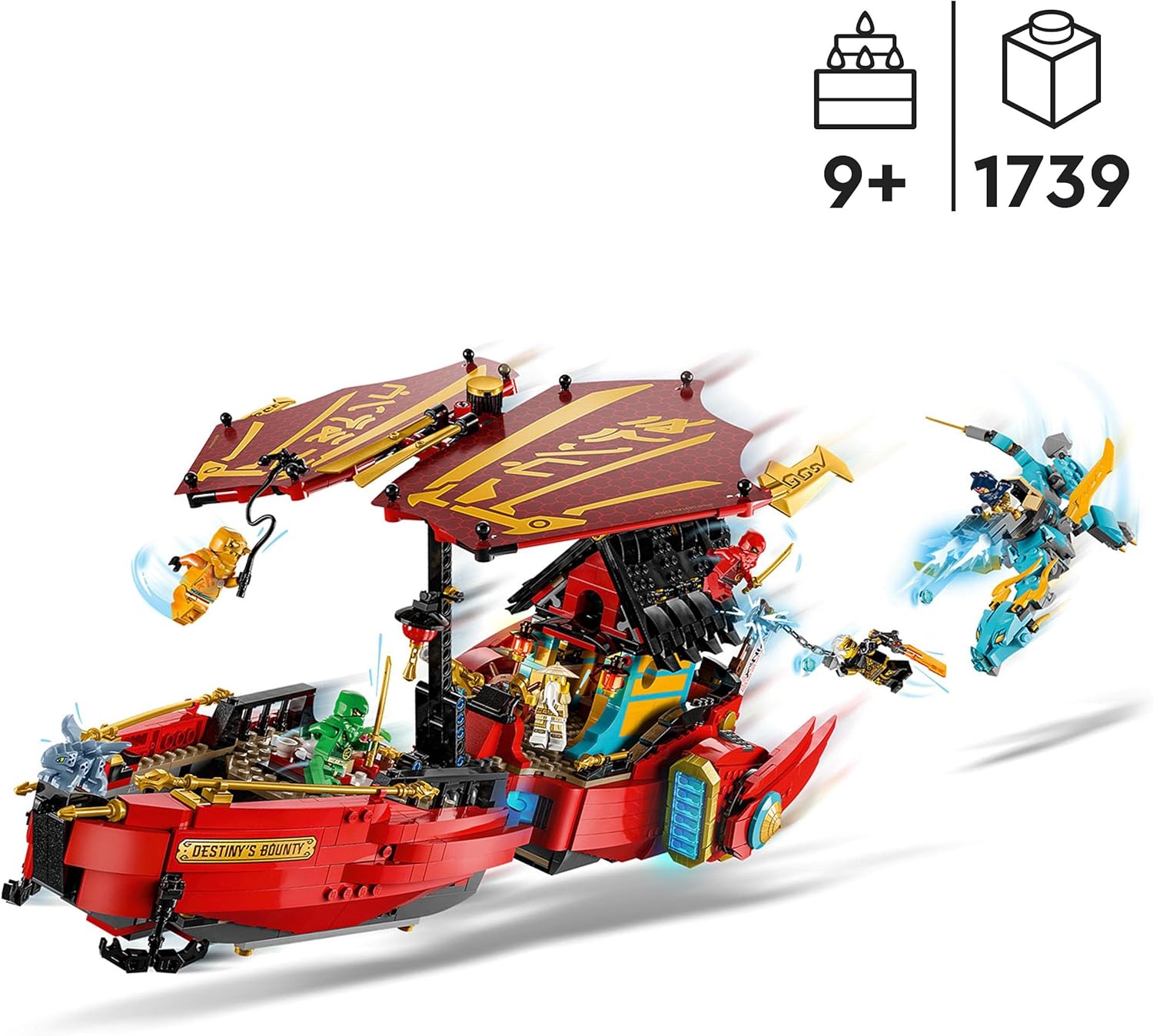 LEGO Ninjago 71797 Aerial Battleship Bounty Toy Blocks, Present, Ninja, Carrot, Vehicle, Nori, Boys, 9 Years Old and Up