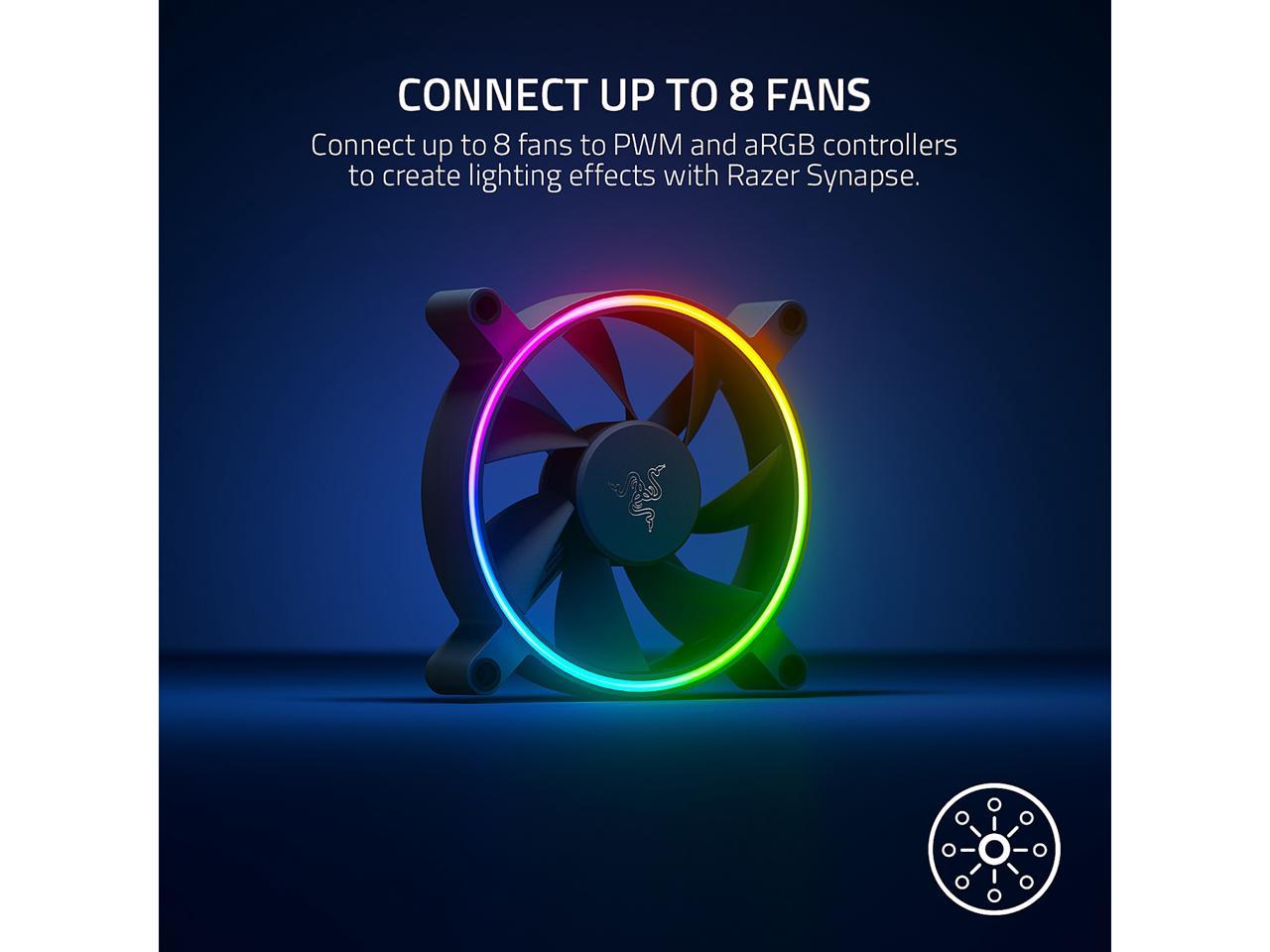 Razer Kunai Hydraulic 140MM aRGB PC Fan: Quiet, Powerful aRGB Fans - PWM Fan Controller Support & Connect Up to 8 Fans - Powered by Razer Chroma RGB - 3 Fans