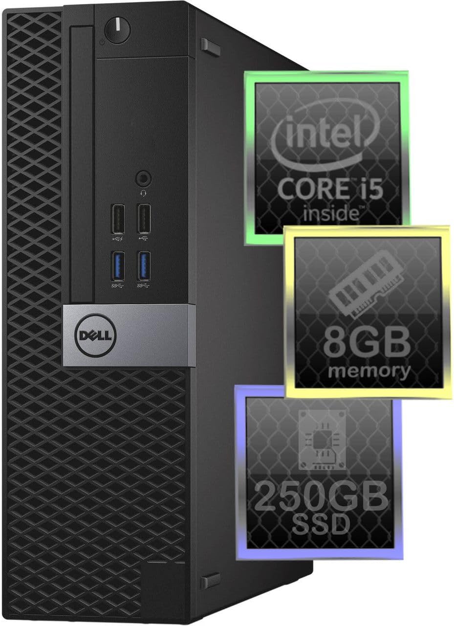 Dell Optiplex 3050 Desktop Computer | Quad Core Intel i5 (3.2) | 8GB DDR4 RAM | 250GB SSD Solid State | Windows 10 Professional | Home or Office PC (Renewed)