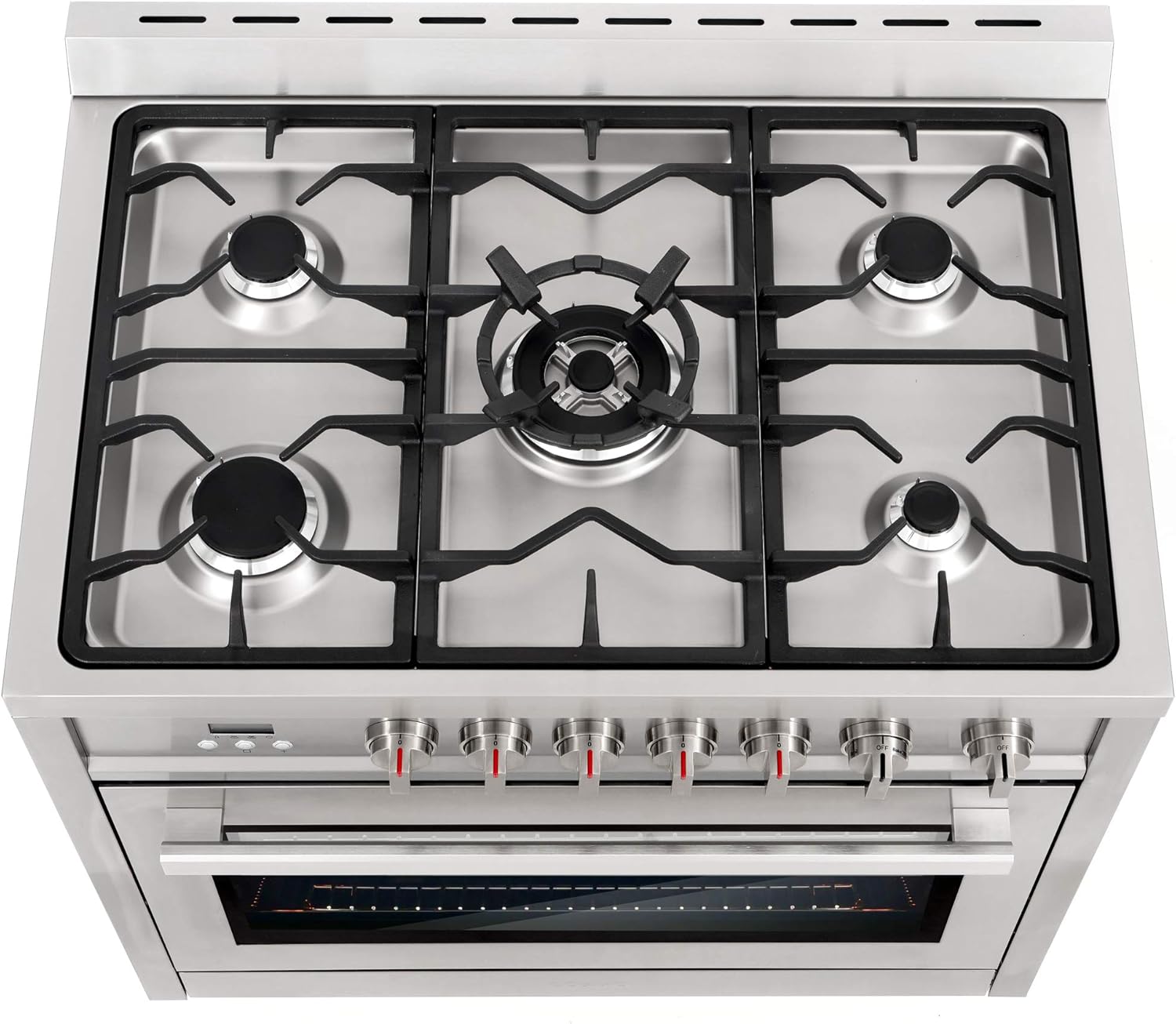Cosmo COS-965AGFC 36 in. 3.8 cu. ft. Gas Range with Oven and 5 Burner Cooktop with Heavy Duty Cast Iron Grates and 4 Feet in Stainless Steel