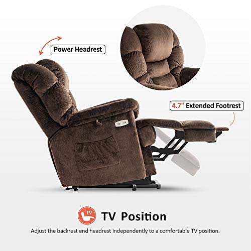 MCombo Triple Motor Power Lift Recliner Chair Sofa with Power Adjustable Headrest for Elderly People, Infinite Position, Fabric 7630 (Brown)