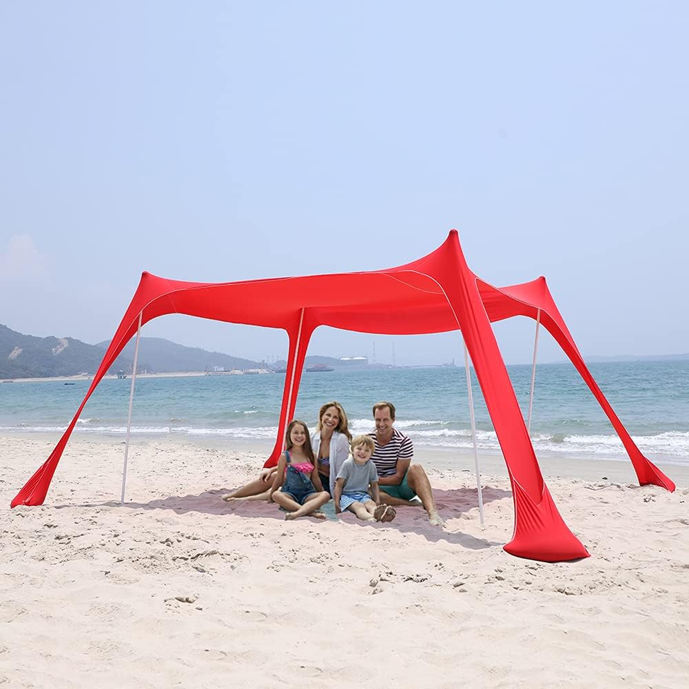SHINYEVER Beach Tent Sun Shade��Portable Pop Up Canopy Large Light Weight Camping Shelter with 4 Poles,for Beach, Fishing, Backyard, Camping and Outdoors 7x7ft 10x10ft