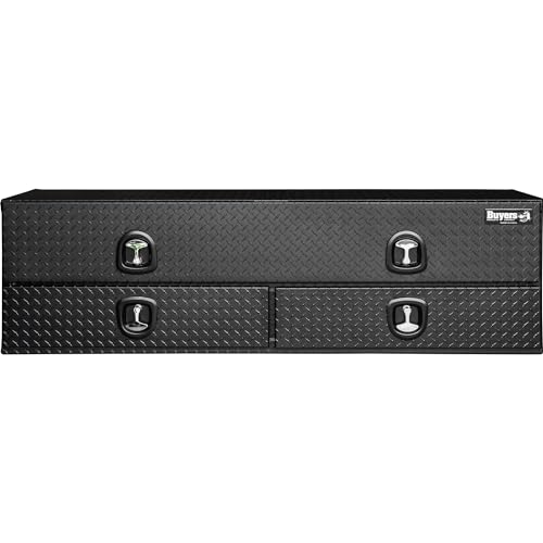 Buyers Products 1701578 Aluminum Heavy-Duty Flatbed Contractor Truck Tool Box With One Lower Door, Aluminum Diamond Tread, 21 x 18 x 72 Inch, Made In The USA, Contractor Job Box For Bed Of Truck