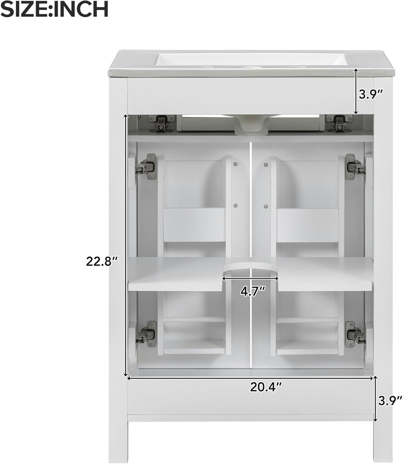 Harper & Bright Designs 24" Bathroom Vanity with Sink, Free Standing Single Basin Vanity Set with 2 Soft-Close Doors and Drawer, Modern Wooden Bathroom Cabinet with Ceramic Basin for Bathroom, White