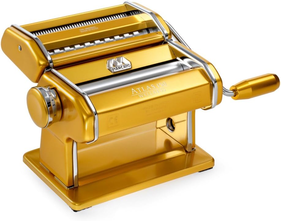MARCATO Atlas 150 Machine, Made in Italy, Red, Includes Pasta Cutter, Hand Crank, and Instructions