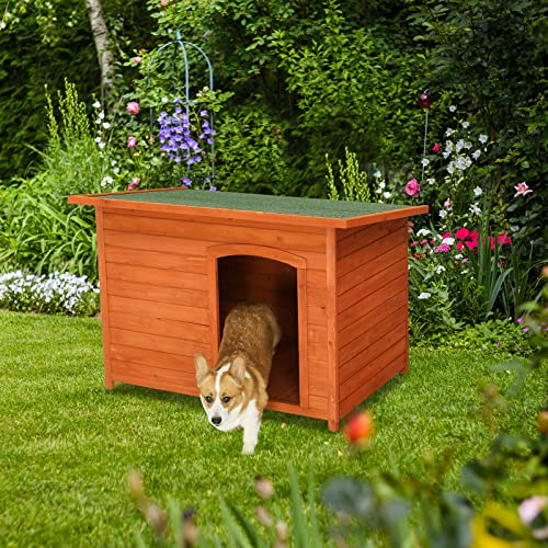 Dog House,Wooden Dog Kennel,45in Outdoor Wood Dog House,Weatherproof Dog House for Outdoor Indoor,No Tools Required for Assembly,Dog House Ideal for Small Dog Breeds(Natural Wood)