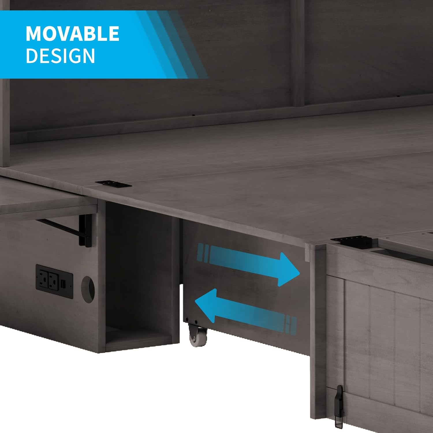 MUZZ Queen Size Cabinet Murphy Bed, Murphy Bed with Foldable Foam Mattress, Space-Saving Cube Murphy Bed with Charging Station and Large Storage Drawer (Grey)