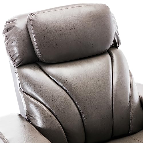 Power Motion Recliner PU Leather Reclining Chair w/Hidden Arm Storage,Swivel Tray &Cup/Pad Holder for Living Room,Electric Single Sofa Club Chair w/USB,LED &Stereo System for Home Theater (Light Grey)