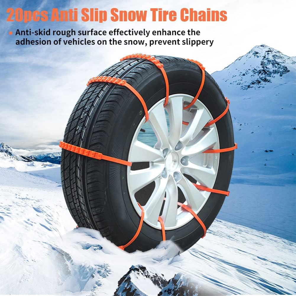 Acouto 78cm Snow Chains Anti-Skid Emergency Snow Tire Chains 20pcs Portable Emergency Traction Snow Mud Chains Nylon Anti Slip Tire Straps Security Chains with Gloves for Car Truck SUV Winter Driving