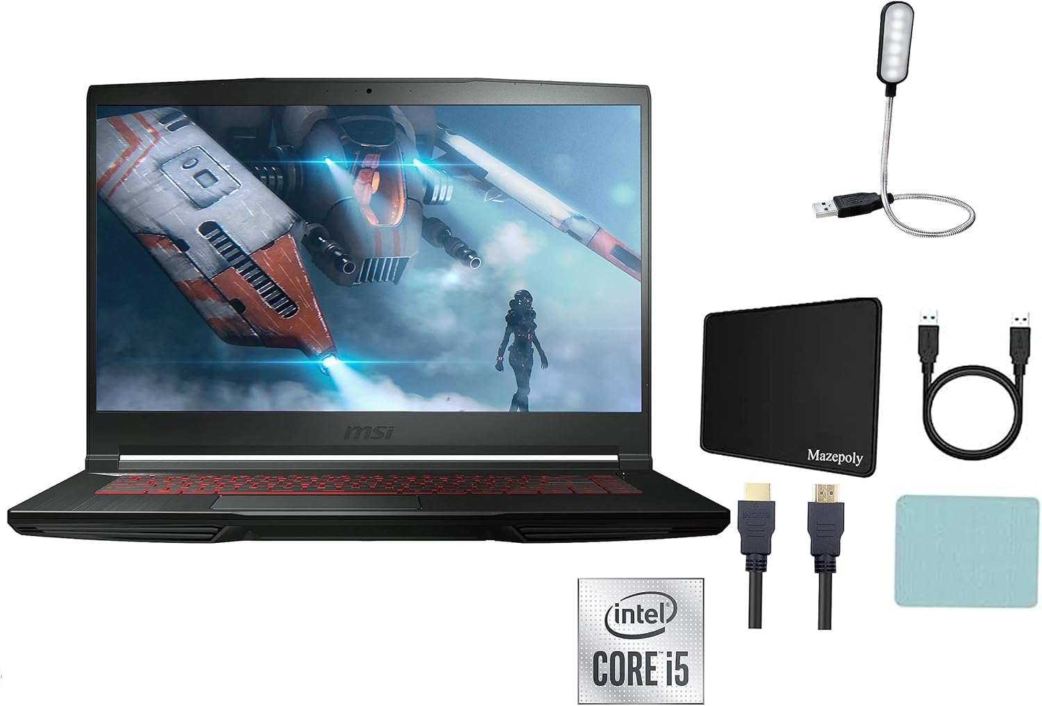 MSI GF63 Thin 15.6" FHD 144Hz Gaming Laptop,Intel Core i5-11400H, NVIDIA GeForce RTX 3050 4GB, 20GB DDR4 Memory, 512GB NVMe SSD, Windows 11 Home, Black with Accessories