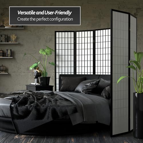 Red Lantern 6 ft. Tall Window Pane Shoji Screen-Natural-4 Panels Room Divider
