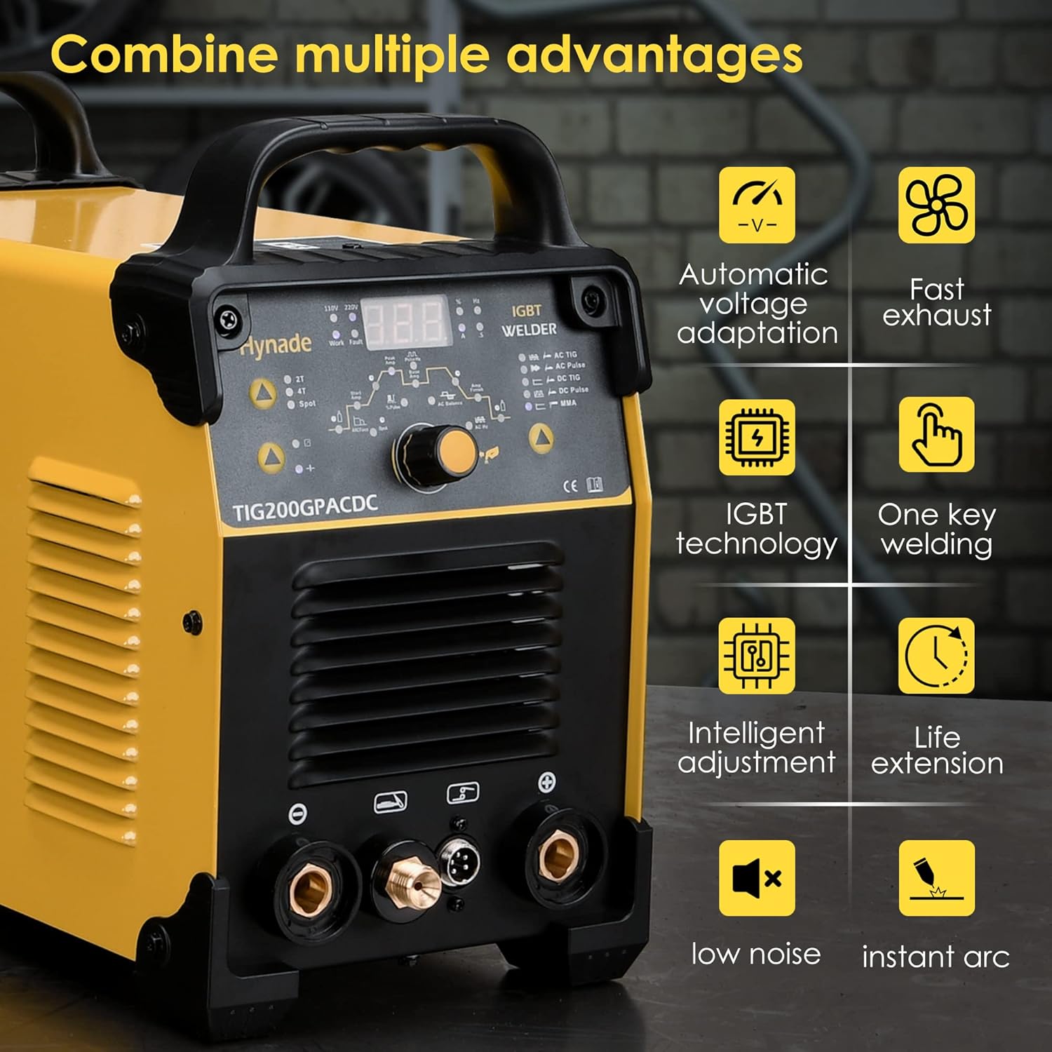 hynade Tig welder TIG200GPACDC 200 Amp AC/DC Tig Welder/Arc/Spot Welder with Pulse AC/DC, Digital Inverter Dual Voltage 110/220V Aluminum Tig Welding Machine
