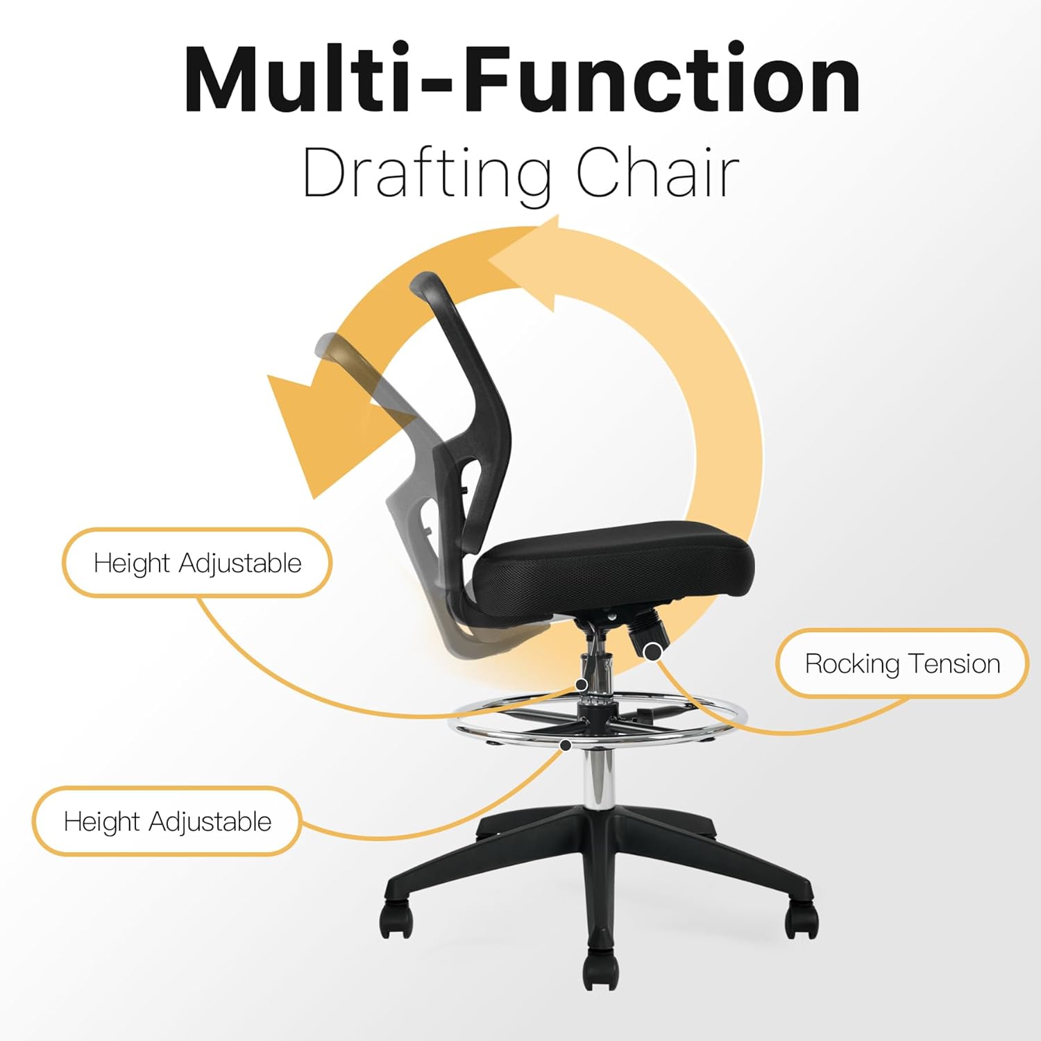HYLONE Drafting Chairs Adjustable Height Stool Chair Armless Tall Office Chair High Back Ergonomic Office Chair Standing Desk Chair Armless Office Desk Chairs Drafting Swivel Chair with Footrest