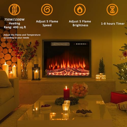 Waleaf Fireplace TV Stand with 18" Electric Fireplace, LED Light Entertainment Center, Modern Wood Texture Entertainment Stand with Storage cabinet for TVs Up to 65" (White)