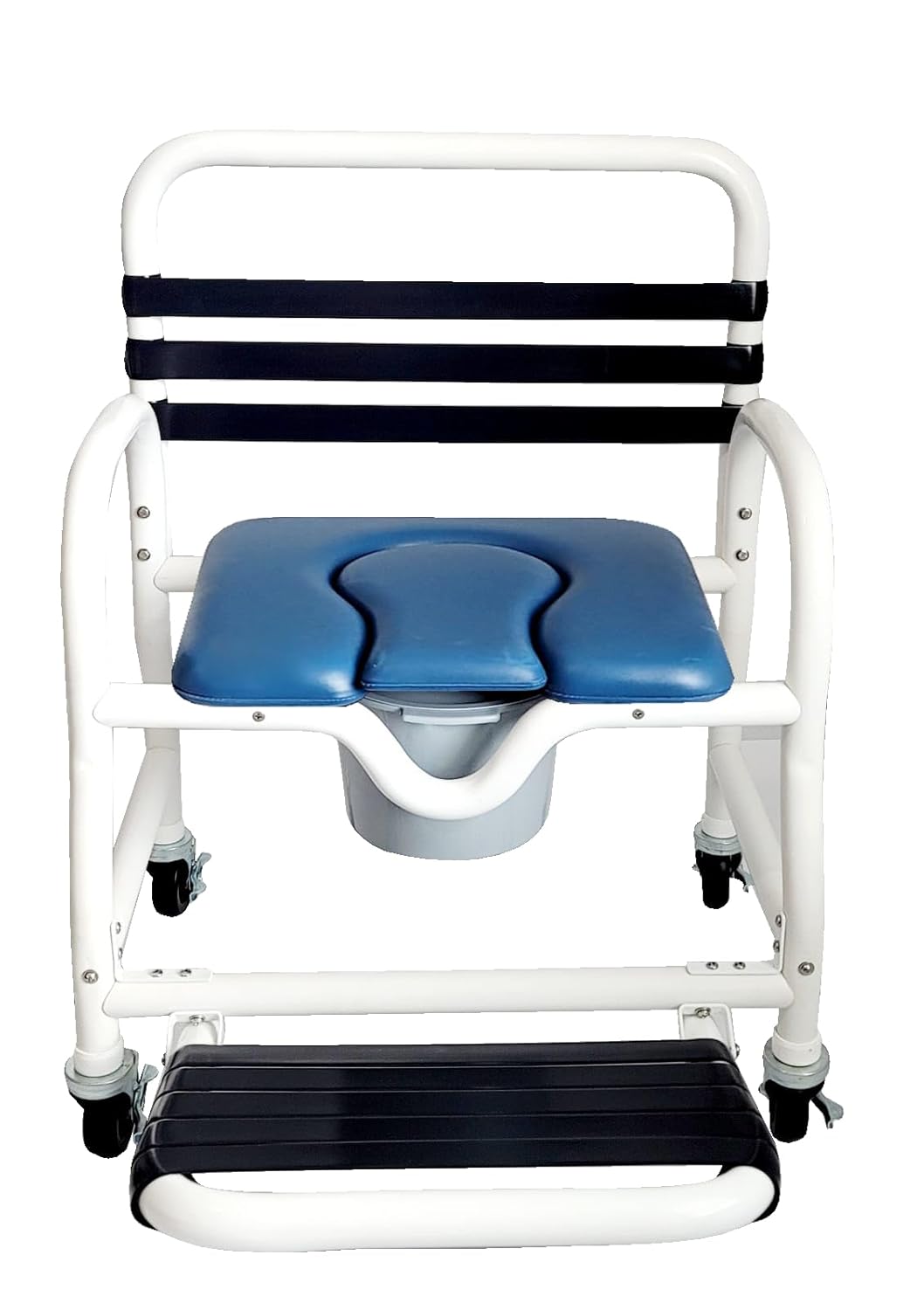 Deluxe New Era Patented Hygienic Access Shower Commode Chair, 26" Int. Width, Open Front Soft Seat, Commode Pail and Folding Footrest, 3" Twin Locking Casters, 435 lbs wt Capacity