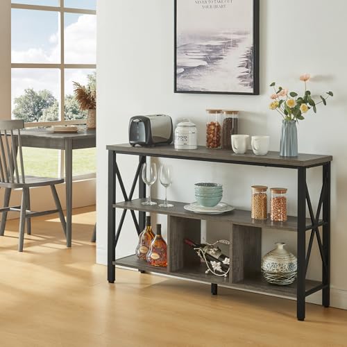 HOMBAZAAR Entryway Console Table, 47-inch Rustic Entryway Table with Storage, 3-Tier Hallway Tables with Shelves, Industrial Foyer Table for Living Room, Hallway, Entryway, Brown