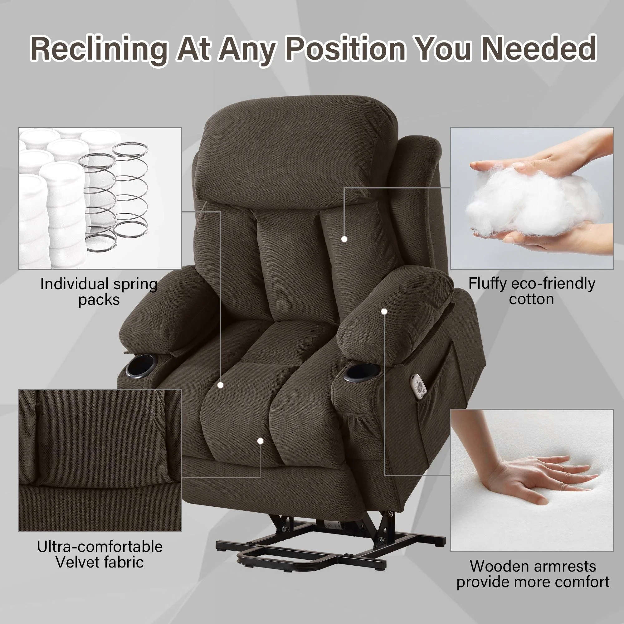 Power Lift Recliner Chair, BTMWAY PU Leather Electric Recliner Chair for Elderly with Massage | Heating | Remote Control | USB Port, Power Lift Recliner for Home Use, 22in Seating Wide, Brown
