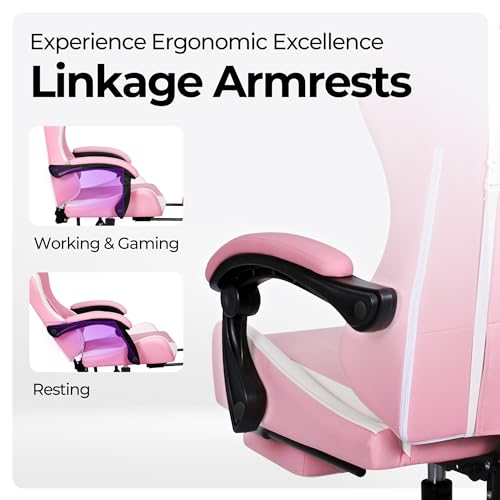 N-GEN Video Gaming Chair with Footrest High Back Ergonomic Comfortable Office Computer Desk with Lumbar Support Height Adjustable with PU Leather Recliner for Adults Women Men (Black)