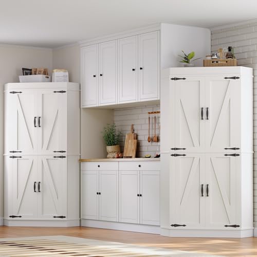Corner Cabinet, Kitchen Pantry Cabinet, Storage Cabinet with 4 Doors and Shelves, Kitchen Cabinet, Pantry Cabinet, Tall Food Pantry Storage Cabinet Farmhouse Furniture for Kitchen Dining Room, White
