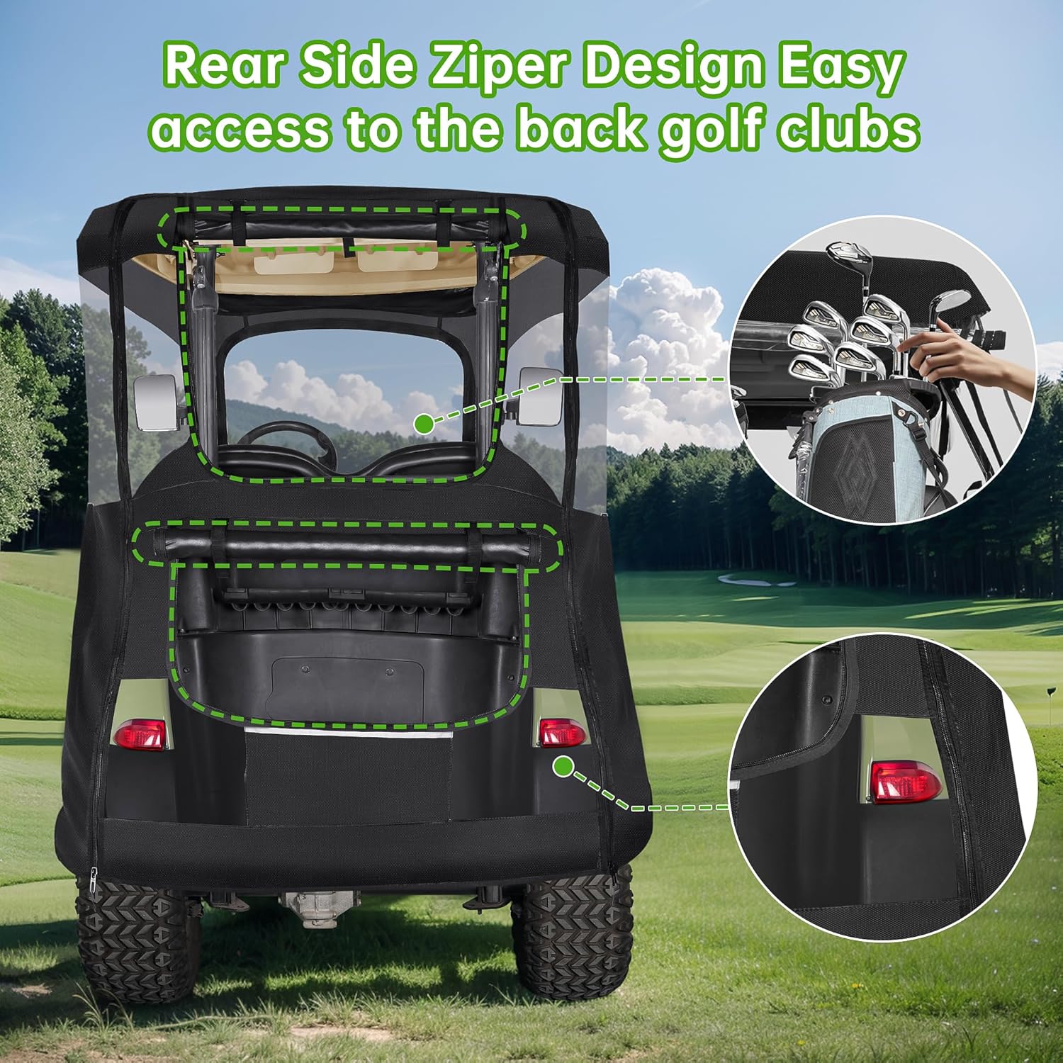 10L0L Deluxe 2 Passenger Enclosure for Club Car Precedent, Onward & Tempo Golf Cart, 4-Sided Clear PVC Window Rain Cover with Zipper Entry