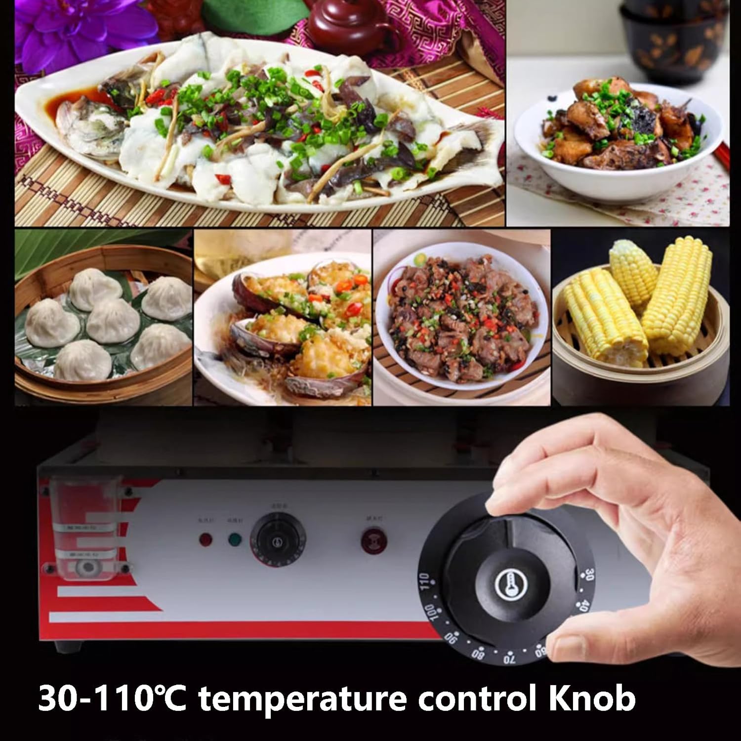 Electric Steamed Buns Machine for Commercial and Home Use/Food Warmer Steamed Bun Oven with Water Level Port & Steam Vent / 30-110℃ Temperature Control Buns Steaming Machine