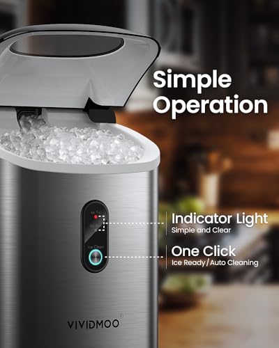 Nugget Ice Maker Countertop, 34lbs/Day, Portable Sonic Pebble Ice Maker with Self-Cleaning, Fast Ice in 6 Mins, Compact Crushed Pellet Ice Machine for Home/Office/Kitchen/RV/Camping, Black