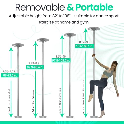 GOODTIMES Dance Pole - Professional Dancing Pole with LED Lights - Portable Heavy Duty Spinning & Static Dancing Pole for Dancing - Height Adjustable Dance Fitness Pole for Training & Exercise