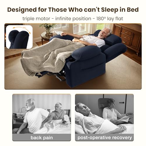 Power Lift Recliner Chair for Elderly - Triple Motor Lift Chairs - Infinite Position Adjust - Power Headrest - Heated & Massage - Lift Assist & 180° Lay Flat - Soft Plush Flannel (Grey)