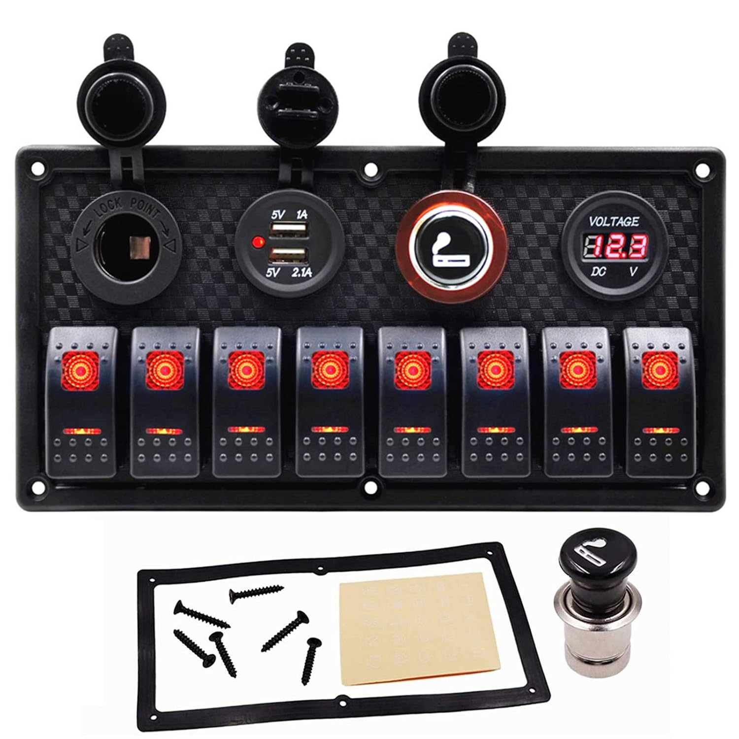 8 Gang Boat Rocker Switch Panel Marine Switch Panel Waterproof 12V LED Aluminum Switch Panel Marine Toggle Switches for Car Truck Boat with 3.1A USB Charger Digital Voltmeter ON/Off (8Gang Green) Pack of 2