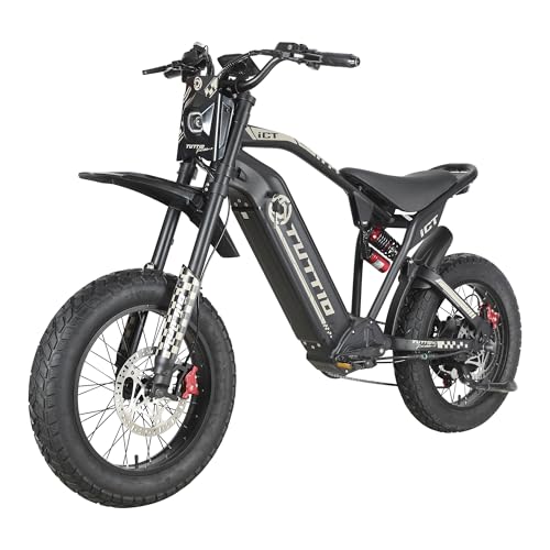 TUTTIO ICT Electric-Bike for Adults Age 16+, Peak 4000W-60V-25AH Electric-Dirt-Bike, 43-49MPH, 20" Fat-Tire-Electric-Motorcycle, Full Suspension E-Bike for Mountain Snow Off-Road School
