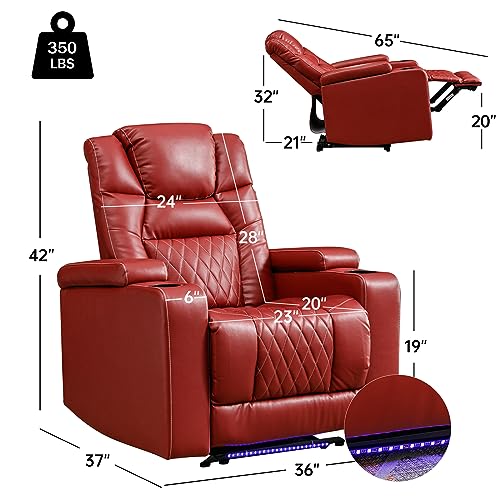 ANJ Power Home Theater Seating, PU Leather Electric Recliner Chair with Powered Headrest, Dual Motors Movie Reclining Chairs with LED Lights,USB Port, Cup Holders, Hidden Arm Storage (Brown)