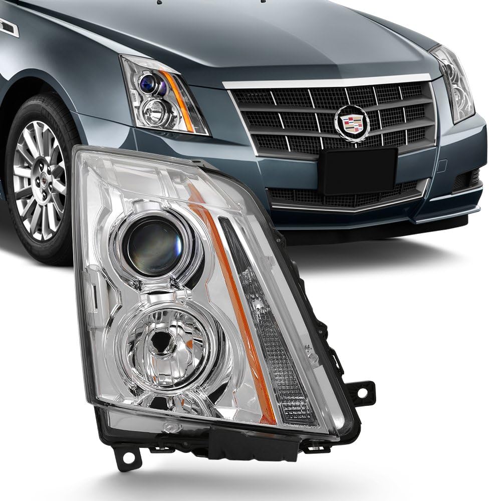 AKKON - For 2008-2014 Cadillac CTS Projector Headlight Assembly Chrome Housing Clear Lens Full Set