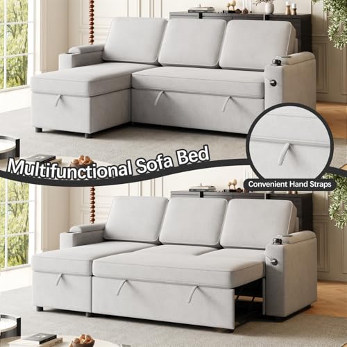 85.8" Sleeper Sectional Sofa, 2 in 1 Pull Out Sofa Bed with Storage Chaise, L-Shaped Sofa Couch with Pull Out Bed with Charging Port for Living Room (Black)
