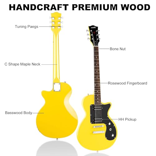 MLP-1 39 Inch Electric Guitar Kit, Beginner LP Full Size Solid Body Electric Guitar With HH Pickups, Gig Bag, Amplifier, Strap, Cable, Picks, String (White)
