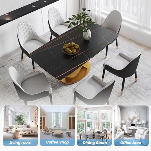Modern Rectangle Marble Dining Table for 4,63" Black Marble Sintered Stone Top DiningTable,Rectangle Dining Room Table with Unique X-Shape Carbon Steel Pedestal for Kitchen/Living Room(Table Only)