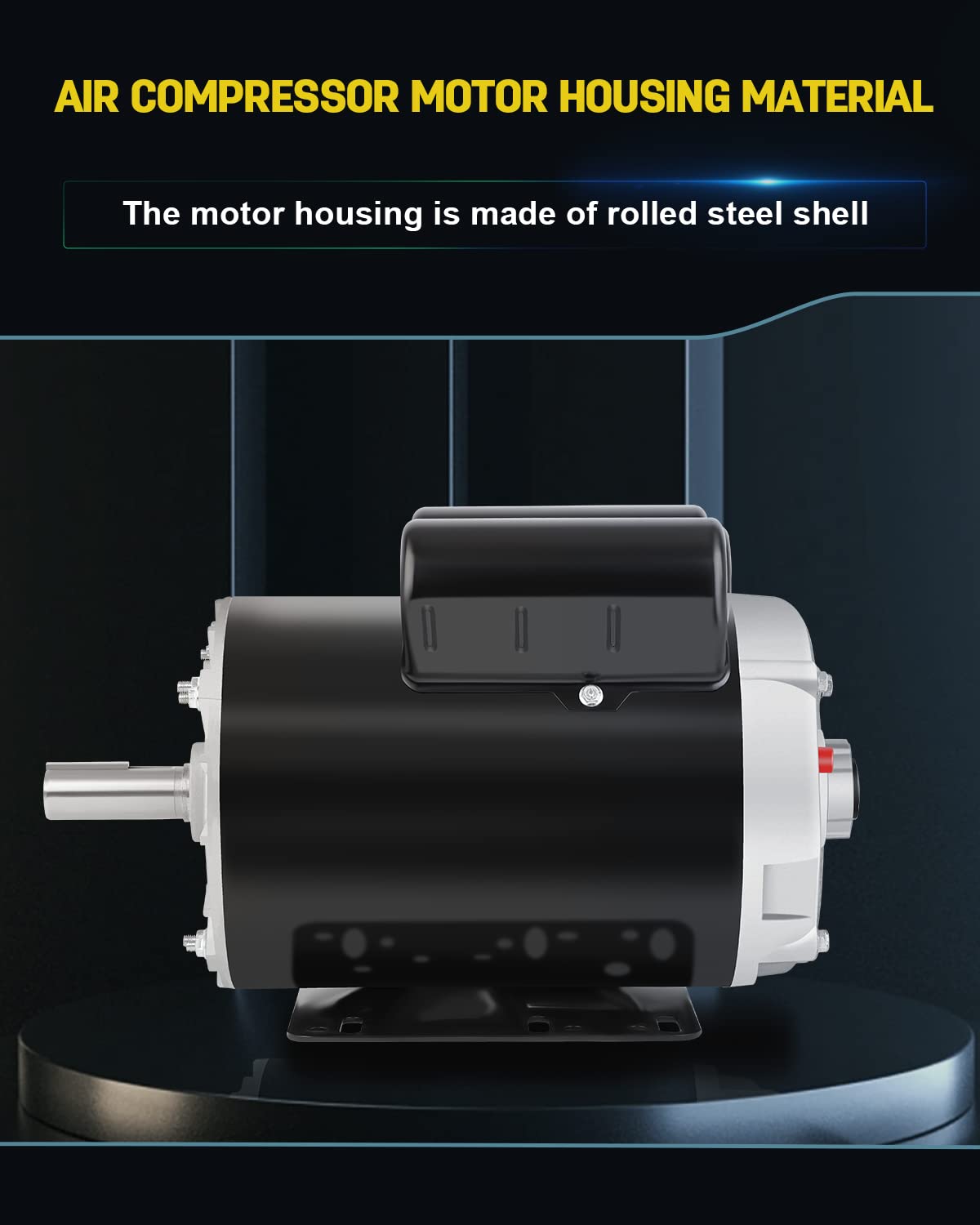 5 HP SPL Air Compressor Motor, 3450 RPM Electric Motor, 230V Single Phase Motor, 56HZ Frame 7/8" Keyed Shaft 60 Hz, Commercial-Duty CCW Rotation, 2.25" Shaft Length for Air Compressors