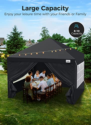 Pop up Canopy Tent with Window, 10x10 Ft Outdoor Gazebo Tent with Removable Zip up Sidewall and Doors, 1 Bonus Wheeled Case, Waterproof Camping Shelter for Patio Family Wedding Events, Black