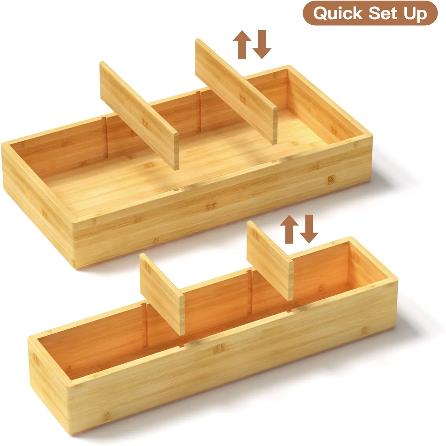 FDTBYHVYT Bamboo Drawer Organizer 12.5&amp;#39;&amp;#39; X 12.5&amp;#39;&amp;#39; X 2&amp;#39;&amp;#39;  Adjustable 3 Individual Junk Drawer organizer for Bathroom and Kitchen  Wood Drawer Tea Organier Boxes for