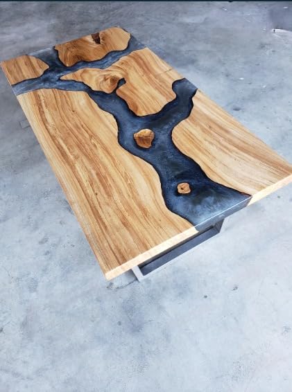 Large Indoor Grey Epoxy Dining Table Resin Coffee Table Living Room Table River Flow for 2, 4, 6, 8 Table Top Resin Epoxy Table Wooden Table Patio Table (18" Inches Tall, 60 x 36 Inches)