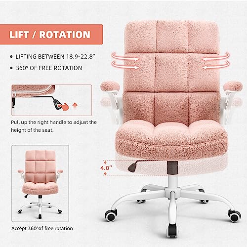 SEATZONE High Back Office Chair Back Support Computer Desk Chair Velvet Rolling Desk Chairs with Wheels and Flip-up Armrest, Gray